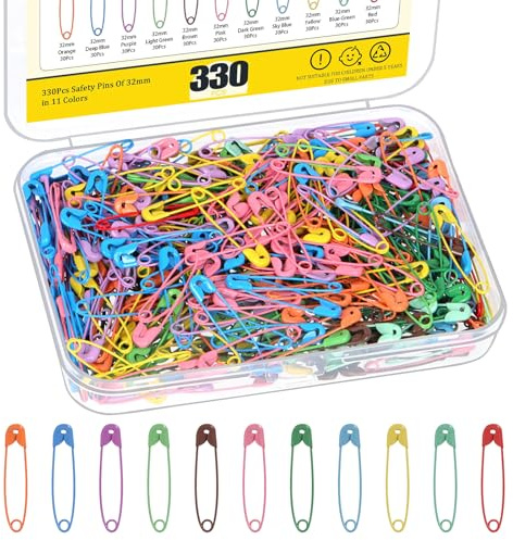 Mardatt 440 Stück 32mm 11 Farben Sicherheitsnadeln Set, Deckenstift, Nähschloss Sicherheitsstifte Kohlenstoffstahl Mini Sicherheitsstifte für Decken, Brosche, Röcke, Handwerk, Kilts