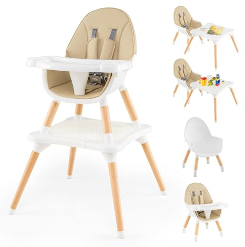 LIFEZEAL Chaise Haute Évolutive pour Bébé, 6 en 1 Chaise de Repas Convertible avec Coussin Amovible, Harnais de Sécurité，Siège Enfant avec Plateau Adjustable pour Bébé 6-36 Mois