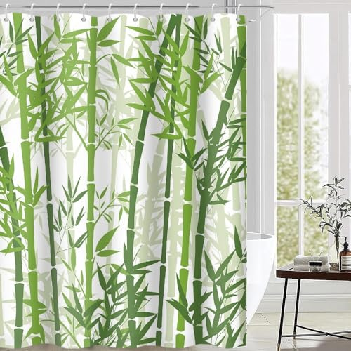 Uiiooazy Duschvorhang 180x180cm Anti Schimmel Bambus Salbeigrün Blätter Spa | Duschvorhang Zen Abstrakt Wald Motivo Japanisch Wasserdicht Stoff Polyester Waschbar Bad Vorhang mit 12 Haken für Badezimmer