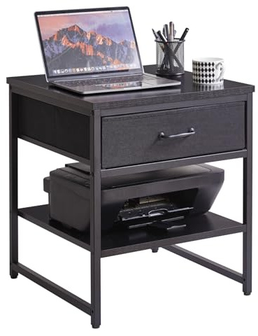 Aibiju Großer Beistelltisch mit Stoffschublade, verstellbares Ablagefach 50cm, quadratischer Teetisch, Kühlschrankständer für Wohnheime, großer Druckerständer fürs Büro, Schwarz YD-TM156B