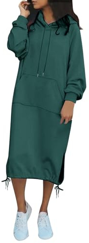 Robe Sweat Long Femme à Capuche Hoodies Sweatshirt avec Poche et Cordon Décontracté Tendance Confortable Thermique Pulls Oversize Manches Longues Manteau Long Veste Automne et Hiver