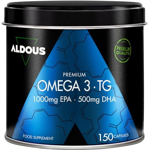 Omega 3 Olio di Pesce 2000 mg Premium - 1000 mg EPA e 500 mg DHA - 150 Soft Gel - 1500 mg Omega 3 - Integratore Cuore, Cervello, Occhi - Trigliceridi - Fish Oil - ALDOUS