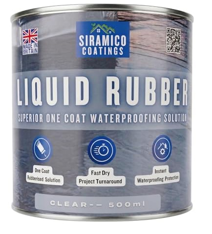 Siramico Coatings Liquid Rubber Roof Coating | Instant Leak Seal Technology I Quick Drying, One Coat Waterproofing Sealant | Black, Grey & Clear (Clear, 500ml)