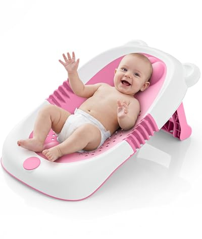 Bañera plegable para bebés con soporte; bañera para recién nacidos con asiento antideslizante y ventosas; artículos imprescindibles para bebés de 0 a 6 meses; ideal como regalo para recién nacidos