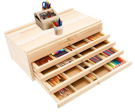 SanBouSi 6 lådor konstnär förvaringslåda, trä deluxe måleriväska arrangör konst tillbehör organisatör för pennor, borstar och pennor, sorteringslåda för målarredskap