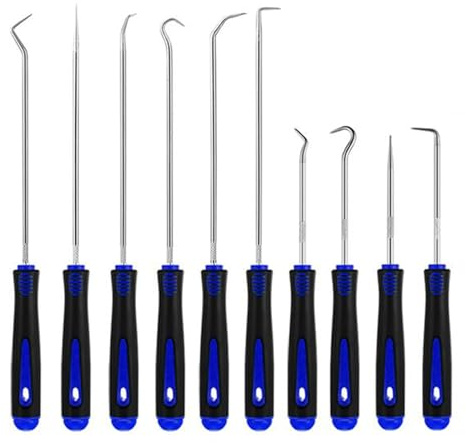 Juego de herramientas de gancho y pico - Kit de reparación de 10 piezas | Juegos de ganchos de precisión | Accesorios para raspador de sello de, junta tórica para exteriores, industria de garaj