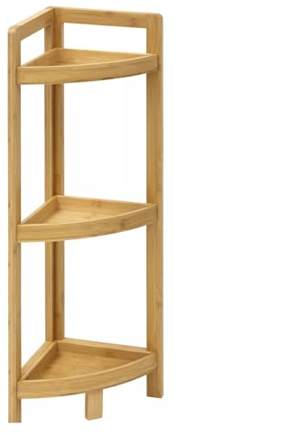 Eckregal Bambus 3 Ablagen Holz Badregal 77x23x23 cm Standregal Badezimmer | BURI, Standregal, Badezimmer, Küche, Wohnzimmer, Schlafzimmer, platzsparend, modernes Design, stabile Konstruktion, Naturholz