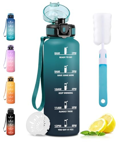 JAPORIA Trinkflasche Sport 1.5L, Wasserflasche mit Filter, Auslaufsicher, Trinkflasche mit Zeitmarkierung, BPA-frei, Kohlensäure Geeignet, Sportflasche für Fitness, Gym, Schule, Getränkeflasche