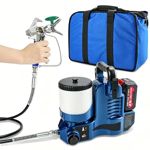 WACLMOTAKE Farbpistole mit Zwei Trageoptionen (Hand oder Gürtel) & gleichmäßigem Sprühbild, ideal zum Sprühen von Latexfarben, Geländern und Heimwerkerprojekten Blue-2Batteries
