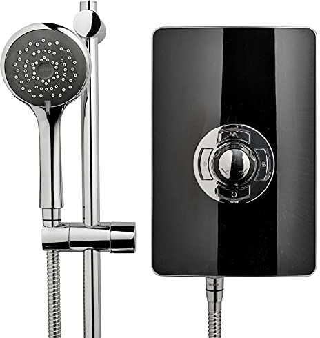 Triton Showers Collection 2, Shower Electric, 8.5 KW, Triton Aspirante, Black Gloss, Electrical Showers, with Showerhead and Anti Twist Hose, Bathroom Showering Unit