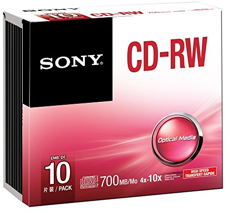 Sony 10CRW80SHS - CD-RW vírgenes (CD-RW, 700 MB, 10 Pieza(s), 120 mm, 1,2 mm, 1,2 m/s)