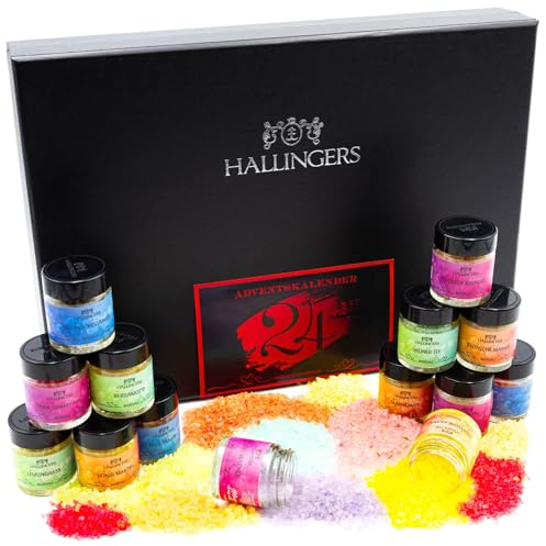 Hallingers Badesalz Deluxe Adventskalender - Badesalz Adventskalender handgemacht, 24 Totes Meer-Salze (Set) - Geschenkideen Weihnachten & Geschenke Adventskalender | Glückwunsch Chanukka Glückwünsche
