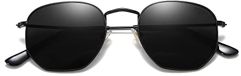 SOJOS Small Square Polarized Sunglasses for Men and Women Polygon Mirrored Lens SJ1072 with Black Frame/Grey Lens