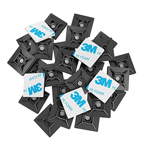 intervisio Juego Clips Adhesivos para Bridas de Cable 28 mm x 28mm, Soportes para las Brida de Plastico, Negro, 200 Piezas