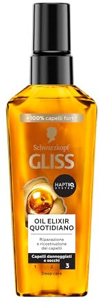 Schwarzkopf Gliss Oil Elixir Quotidiano 75ml, Olio capelli nutriente e idratante arricchito con HAPTIQ System, Siero capelli danneggiati e secchi