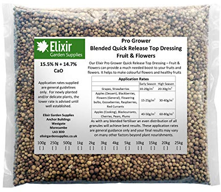 Elixir Gardens Pro Grower | Blended Quick Release Top Dressing for Fruit & Flowers | Various quantities available from 1kg to 25kg | (5kg Polythene Bag) | Treats up to 500sqm