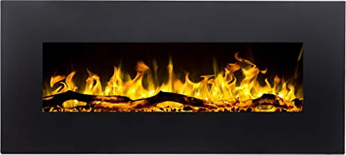 AFLAMO ALBION-36NH Negro | sin función de calefacción | Simulación de luz LED para la Chimenea eléctrica de Pared de 14 cm de Profundidad (90x42x14)