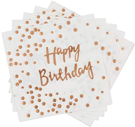 Cavore Servietten Geburtstag Rosegold gepunktet – 16 Stück – Tischdeko Geburtstagsservietten Happy Birthday in Rosa Gold für Geburtstag Mädchen