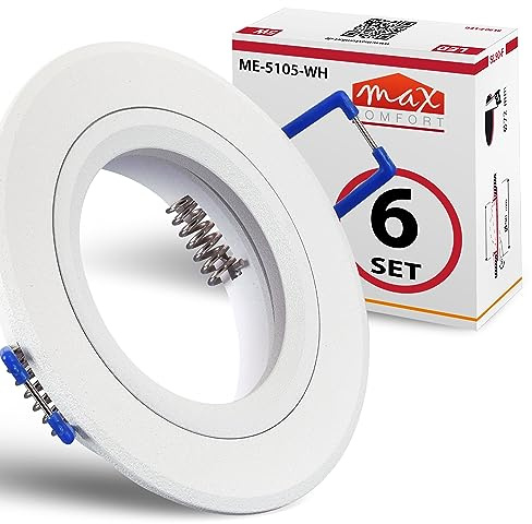 Maxkomfort 6x Hochwertiger Einbaustrahler weiß für MR16 LED leuchtmittel + GU10 Fassung 230V rund Einbauleuchte Einbauspot Rahmen Rostfrei Deckenspot Strahler Spot 5105-WH