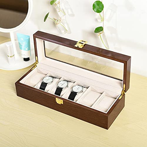 Guolich Uhr Aufbewahrungsbox 6 Slots Uhr Display Halter Braun Massiver Holzschmuck Armband Kollektion Organizer mit Glasdeckel