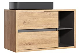Mobile per lavabo da 100 cm Devon per lavandino, mobile da bagno, da appendere, colore rovere, nero, mobili da bagno moderni