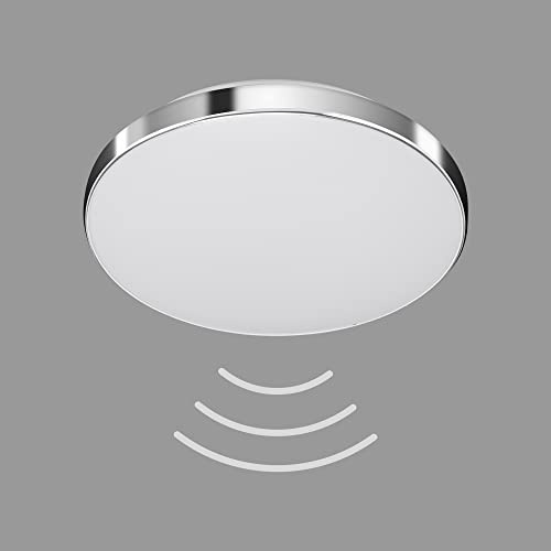 TELEFUNKEN - LED Deckenleuchte, inkl. Bewegungssensor, Deckenlampe mit Tageslichtsensor, neutralweiße Lichtfarbe, Dauerlichtfunktion, 16 Watt, 1.500 Lumen, Weiß/Chrom, Ø 29cm