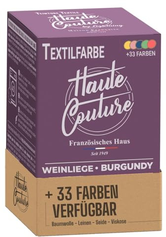 Tinte Textile Violeta – Haute Couture – 33 colores – Todo en uno – 350 g – Ropa y Tejidos – Rojo Vino