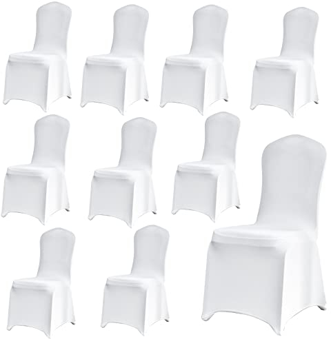 Stuhlhusse 10 Stück Universell Weiße Elegante Stuhl Abnehmbarer Elasthan Spandex Stuhlbezüge Waschbarer Elastisch Stuhlschutz Stuhlbezug für Taufe Geburtstag Hochzeit Bankett Dekoration