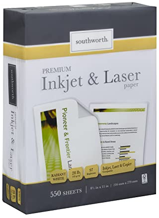 Southworth Inkjet & Laser Printer Paper, 8.5 x 11, 28 lb., Radiant White, 550 Sheets (91723-01)