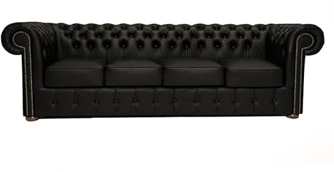 Chesterfield Bank Class Leder | 4-Sitzer | 2 bis 4 Wochen Lieferzeit (Mat Schwarz)