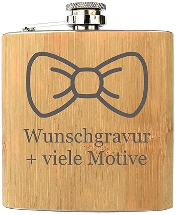 Flachmann Bester Trauzeuge, mit Motiv + Name, Geschenk für Männer, Schnapsgeschenk in Holz Optik, aus Edelstahl + Bambus, Füllmenge 175 ml, personalisierte Geschenke von Geschenkissimo