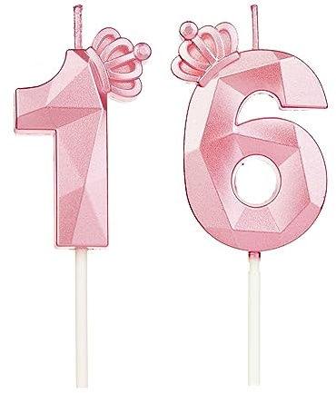 DTXLX Pink Krone Zahl 16 Geburtstagskerzen Kuchen Deko | Zahlen, mit, 3D, für, geburtstagsdeko, Kinder, Partys, Hochzeiten, Firmenfeiern, Jubiläen, Rosa, #16
