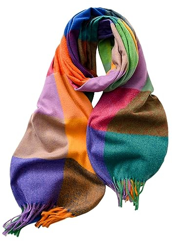 spirgear Schal Damen Winter Kariert Winterschal Weicher Warmer Damenschal Mit Quasten 190 x 68 cm, Mehrfarbig