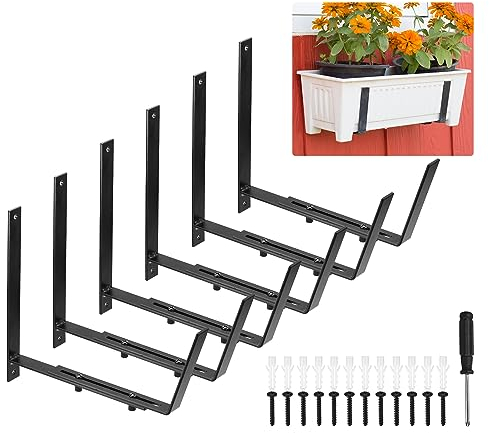 sourcing map Adjustable Window Planter Box Brackets Universal Window Box Holder, Iron Flower Box Wall Mounting Hooks for Balcony, Fences, Patio, and Garden (6 PCS)