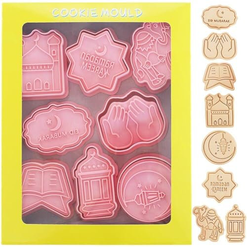 Eid Mubarak Biscuit Mold 8pcs/set Ramadan Kareem Decoration Cookie Cutter Set Pressable Hand Fondant Molds Baking Tools