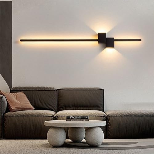 HEYUN LED Wandleuchte Innen Modern Wandlampe Kreative Einfach Lange Wandleuchte Lange Wandleuchten Stufenlos Dimmbar Für Schlafzimmer Wohnzimmer Flur Treppenhaus (Color : Schwarz, Größe : 100cm)