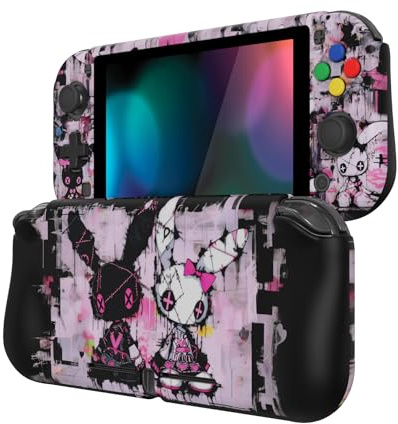 playvital Coque pour Switch Lite Cover Joycon-Lapin Punk Mignon | Accessoire Protection pour Nintendo Switch Lite avec Capuchon Joystick & Protecteur d'Écran Verre Trempé & ZealProtect Bouton