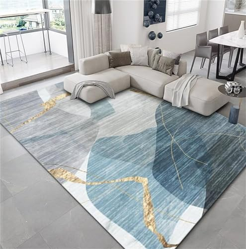 RUGMRZ XXL TeppichRutschmatte Teppich Designer Wohnzimmer 300x400CM BlauRutschfester, langlebiger mit abstraktem geometrischem Muster