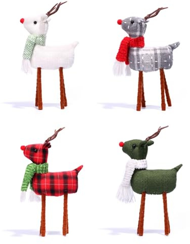 4pcs Reindeer Christmas Decoration, Standing Elk Decor, Handmade Plush Swedish Santa Elk Figurines for Home Indoor