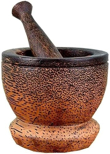 Ensemble mortier et pilon en bois avec couvercle et cuillère – Bois massif naturel, facile à utiliser et à nettoyer, parfait pour moudre le poivre, l'ail et les épices