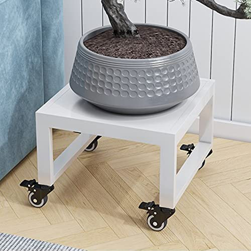 Plant Pallet Caddy with Wheels Square Flower Pot Rack Indoor Plant Stand Planter Trolley for Home Garden Black & White 30cm/12In & 40cm/16In