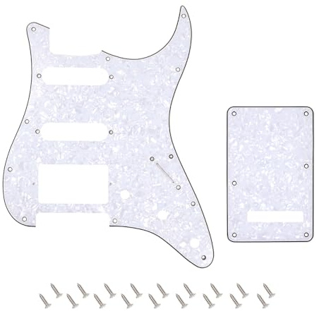 Banworks 4Ply Strat HSS Pickguard 11-Hole SSH Pickguard Scratch Plate with Backplate 6-Hole Trem Tremolo Cover Set for USA/Mexican Modern Style Standard Stratocaster ST JT/HB-09 White Pearl