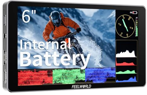 FEELWORLD P6XL Monitor de cámara de 6 Pulgadas con batería incorporada Pantalla táctil de Aluminio de 1200 nits Forma de Onda de Alto Brillo HDR 4K Entrada HDMI y Salida 3D LUT Ligero