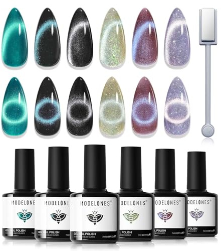 Modelones Vernis Semi Permanent,Vernis Gel UV Semi Permanent 6 Couleur Vernis à Ongles Soak Off Gel Polish French Manucure, Cat Eye Gel Vert Violet Noir