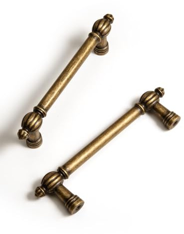 BEILEIOU Antike Messing-Zinklegierung Schrankgriffe – 96mm Lochabstand Klassische Vintage Schubladengriffe, für Küchenschränke Bad Schränke & Kommode Griffe (2, Antik Messing, 96mm)