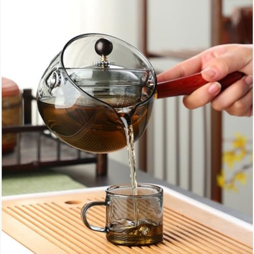 Heat Resistant Glass Teapot with 360° Rotation & Removable Strainer - Stovetop Safe Borosilicate Tea Maker for Loose Leaf, Electric Kettle Compatible, Durable Infuser & Easy-Pour Spout (Gray)