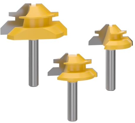 APIELE 3 Stück 45 Grad Verleimfräser Gehrung Fräser Miter Router 8mm Schaft Oberfräser Bit Holzbearbeitung Schneidwerkzeug für Graviermaschine Trimmmaschine