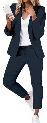 Womens 2 Piece Outfit - Solid Open Front Blazer and Pencil Pant Suits Set - Double Breasted Notch Lapel Elegant Women's Business Office Suit SetsWork Blazer Pants