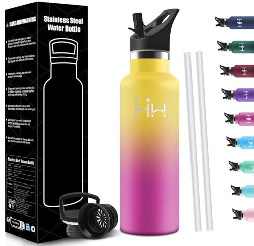 HoneyHolly Trinkflasche 750ML, BPA-Frei, Trinkflasche Edelstahl, Auslaufsichere Isolierflasche Doppelwandig, Wasserflasche Edelstahl, mit Strohhalm, Thermosflasche Kohlensäure Geeignet