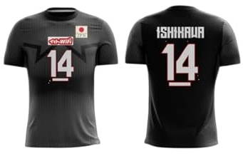 Japanisches Volleyball-Trikot, Ishikawa Nr. 14, genähte Logo-Flagge, Rot und Schwarz